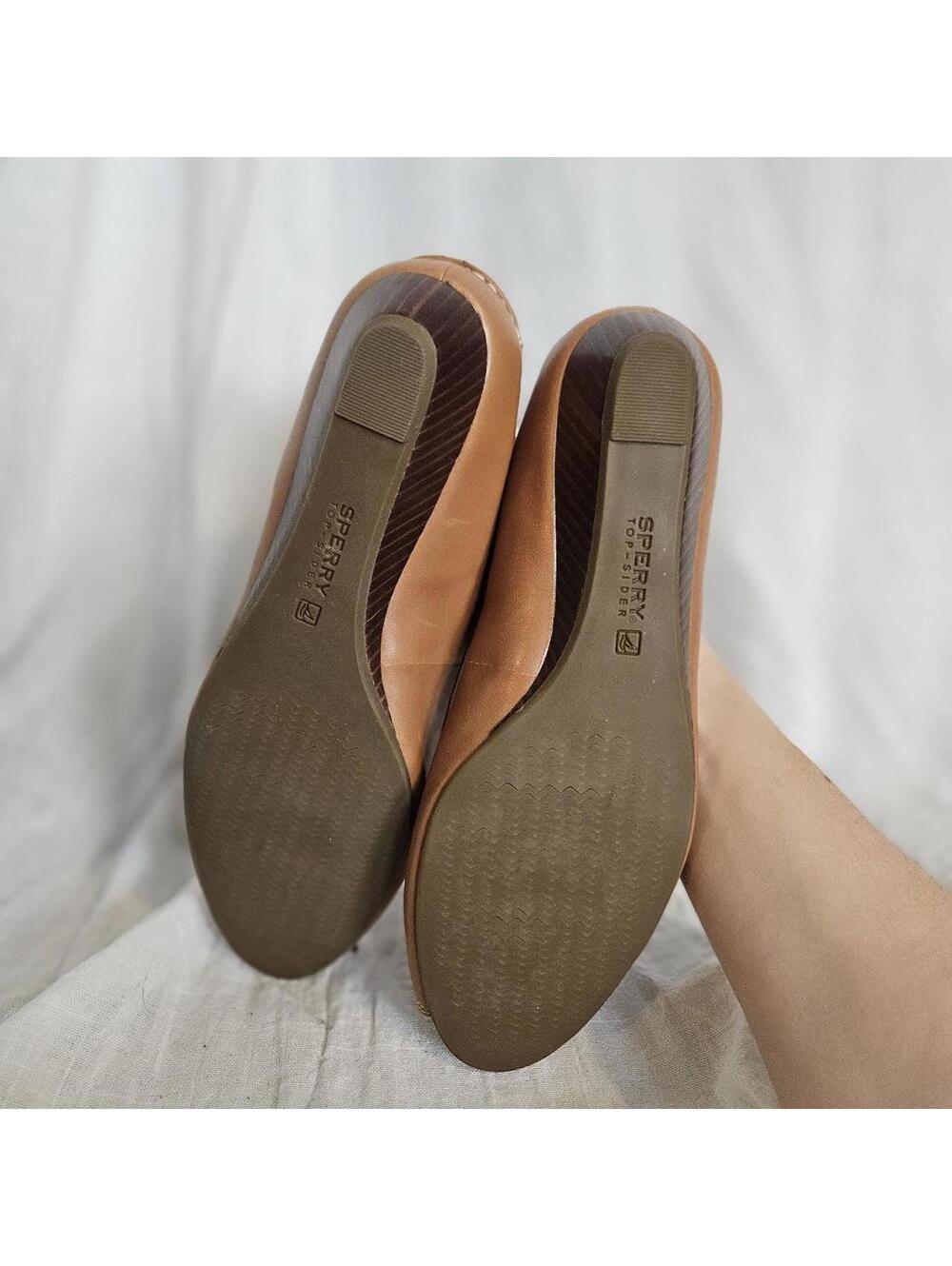 Sperry tan leather peep toe wedge, 7.5 - Picture 4 of 7